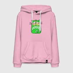 Толстовка-худи хлопковая мужская Прикольный зеленый кот, цвет: светло-розовый