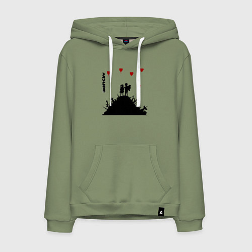 Мужская толстовка-худи Banksy Бэнкси мальчик и девочка на горе оружия / Авокадо – фото 1