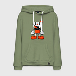 Толстовка-худи хлопковая мужская Cuphead красная чашечка, цвет: авокадо