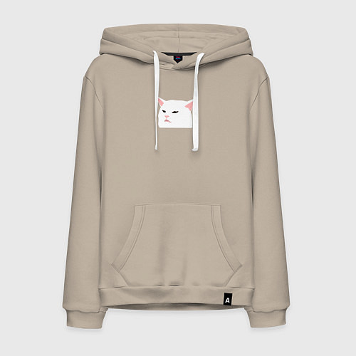Мужская толстовка-худи Белый кот из мема / Миндальный – фото 1