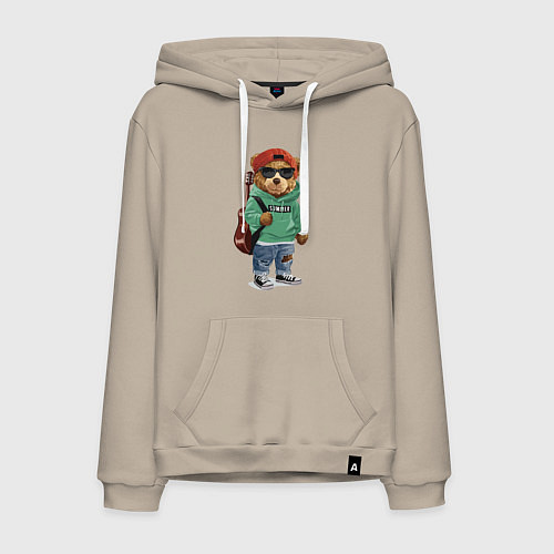 Мужская толстовка-худи Прикольный мишутка гитарист Cool teddy bear guitar / Миндальный – фото 1