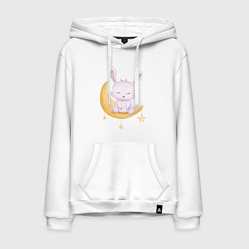 Мужская толстовка-худи Милый Крольчонок Сидит На Месяце / Белый – фото 1