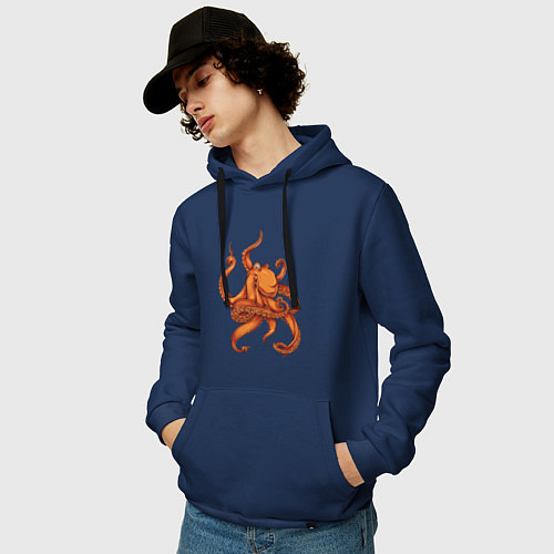Мужская толстовка-худи Оранжевый осьминог с множеством щупальцев / Тёмно-синий – фото 3