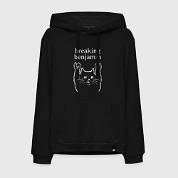Толстовка-худи хлопковая мужская Breaking Benjamin Рок кот, цвет: черный