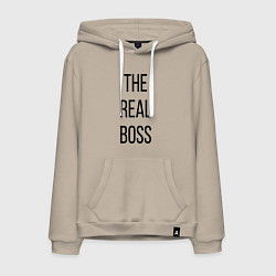 Толстовка-худи хлопковая мужская The real boss!, цвет: миндальный