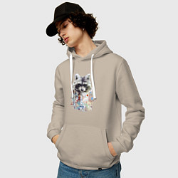 Толстовка-худи хлопковая мужская Мордочка енота - акварель, цвет: миндальный — фото 2