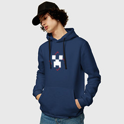 Толстовка-худи хлопковая мужская Символ Minecraft в красном ромбе, цвет: тёмно-синий — фото 2