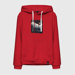 Толстовка-худи хлопковая мужская Бездорожье Сибирь, цвет: красный