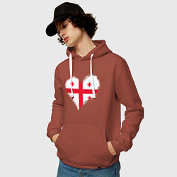 Толстовка-худи хлопковая мужская Сердце - Грузия, цвет: кирпичный — фото 2