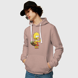 Толстовка-худи хлопковая мужская Lisa Simpson с гусеницей на даче, цвет: пыльно-розовый — фото 2