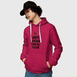 Толстовка-худи хлопковая мужская Anti social local club, цвет: маджента — фото 2