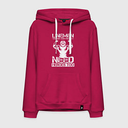 Толстовка-худи хлопковая мужская Лайнмен потому что квотербекам нужны герои, цвет: маджента
