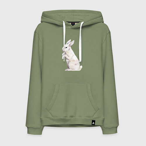 Мужская толстовка-худи Белый милый кролик / Авокадо – фото 1