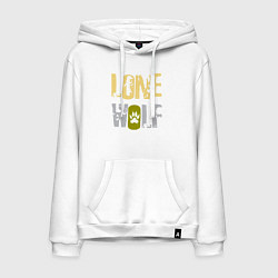 Толстовка-худи хлопковая мужская Lone Wolf - одинокий волк, цвет: белый