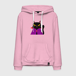 Толстовка-худи хлопковая мужская Чёрный котик-волшебник, цвет: светло-розовый