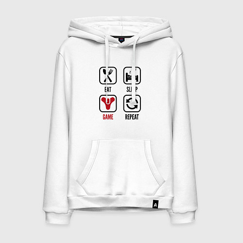 Мужская толстовка-худи Eat - sleep - Destiny - repeat / Белый – фото 1