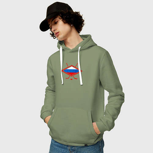 Мужская толстовка-худи Флаг России хоккей / Авокадо – фото 3