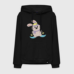 Толстовка-худи хлопковая мужская Кролик - лыжник, цвет: черный