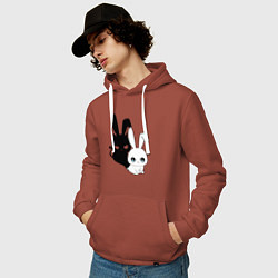 Толстовка-худи хлопковая мужская Милый кролик - ангелочек или дьяволёнок?, цвет: кирпичный — фото 2