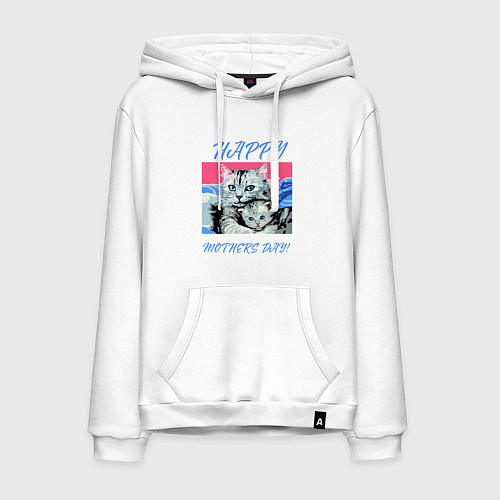 Мужская толстовка-худи Mothers Day - кошка с котёнком / Белый – фото 1