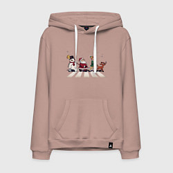 Толстовка-худи хлопковая мужская Beatles Christmas, цвет: пыльно-розовый