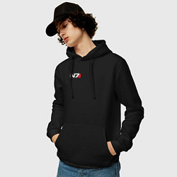 Толстовка-худи хлопковая мужская Логотип N7, цвет: черный — фото 2