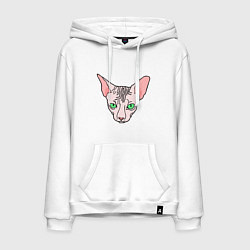 Толстовка-худи хлопковая мужская Сфинкс - кот без шерсти, цвет: белый