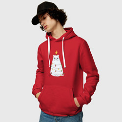 Толстовка-худи хлопковая мужская Кот-ёлка, цвет: красный — фото 2