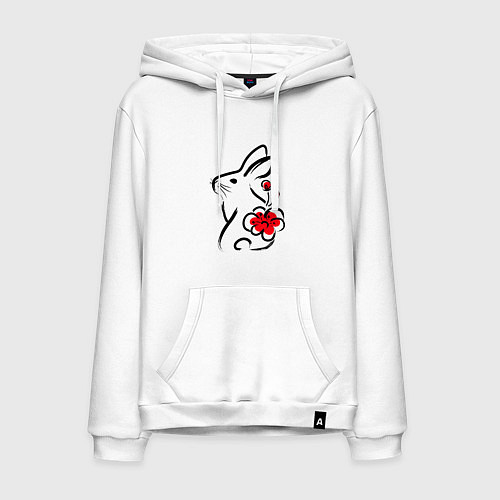 Мужская толстовка-худи Силуэт кролика с японским цветком / Белый – фото 1