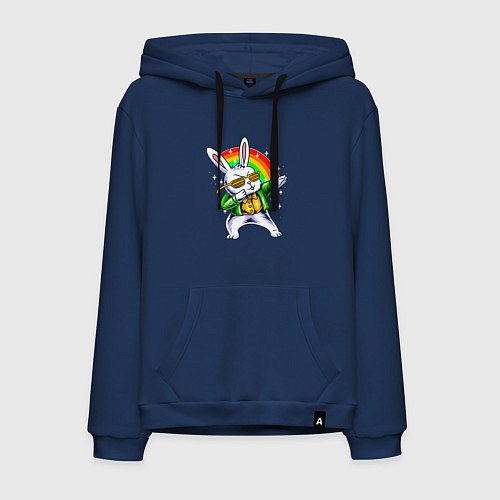 Мужская толстовка-худи Заяц на фоне радуги / Тёмно-синий – фото 1