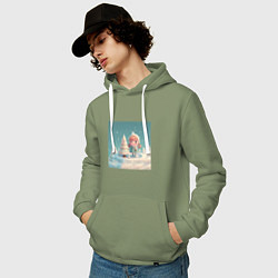 Толстовка-худи хлопковая мужская Детский рисунок милая куколка девочка, цвет: авокадо — фото 2