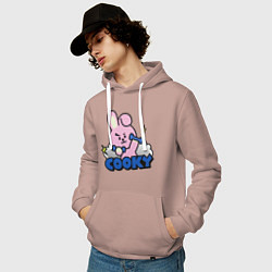 Толстовка-худи хлопковая мужская Cooky BT21 Jungkook, цвет: пыльно-розовый — фото 2