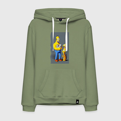 Мужская толстовка-худи Homer Simpson and cats - нейросеть арт / Авокадо – фото 1