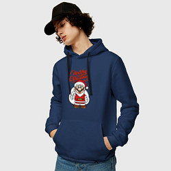 Толстовка-худи хлопковая мужская Christmas Mario, цвет: тёмно-синий — фото 2