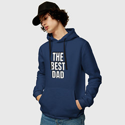 Толстовка-худи хлопковая мужская The best dad белая надпись с тенью, цвет: тёмно-синий — фото 2