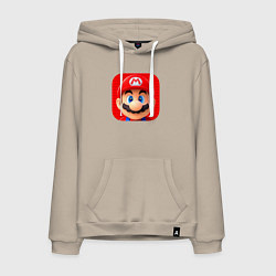 Толстовка-худи хлопковая мужская Марио лого, цвет: миндальный
