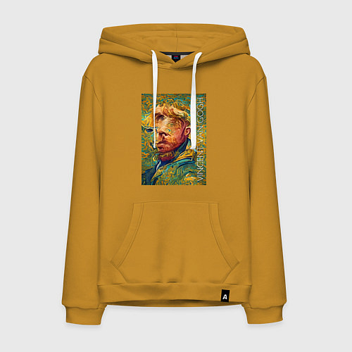 Мужская толстовка-худи Abstract Vincent van Gogh - surrealism self-portra / Горчичный – фото 1