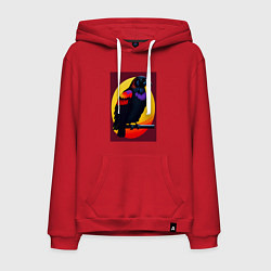 Толстовка-худи хлопковая мужская Ворон на ветке иллюстрация, цвет: красный