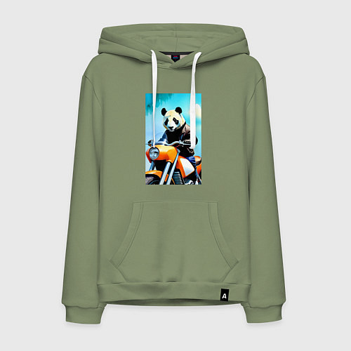 Мужская толстовка-худи Панда крутой байкер - нейросеть / Авокадо – фото 1