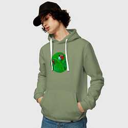 Толстовка-худи хлопковая мужская Два зелёных попугая, цвет: авокадо — фото 2