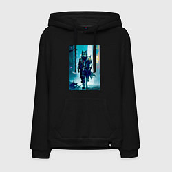 Толстовка-худи хлопковая мужская Крутой волчара - киберпанк, цвет: черный