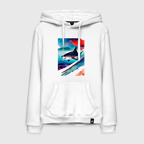 Мужская толстовка-худи Shark - watercolor - art / Белый – фото 1