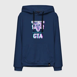 Толстовка-худи хлопковая мужская GTA в стиле glitch и баги графики, цвет: тёмно-синий