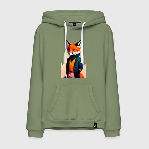 Мужская толстовка-худи Лис-модник - нейросеть / Авокадо – фото 1