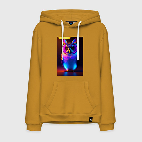 Мужская толстовка-худи Сова неоновая / Горчичный – фото 1