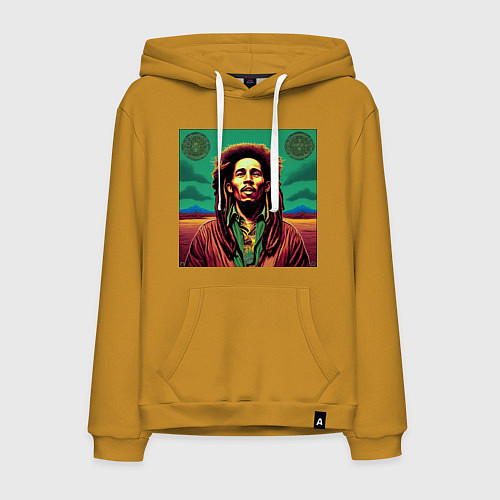 Мужская толстовка-худи Digital Art Bob Marley in the field / Горчичный – фото 1