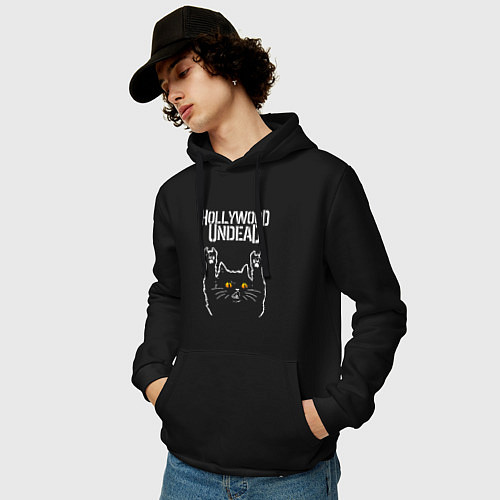 Мужская толстовка-худи Hollywood Undead rock cat / Черный – фото 3