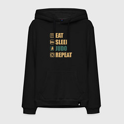 Толстовка-худи хлопковая мужская Eat sleep judo, цвет: черный