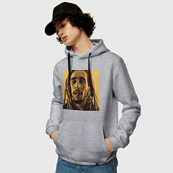 Толстовка-худи хлопковая мужская Сепия Арт Боб Марли, цвет: меланж — фото 2