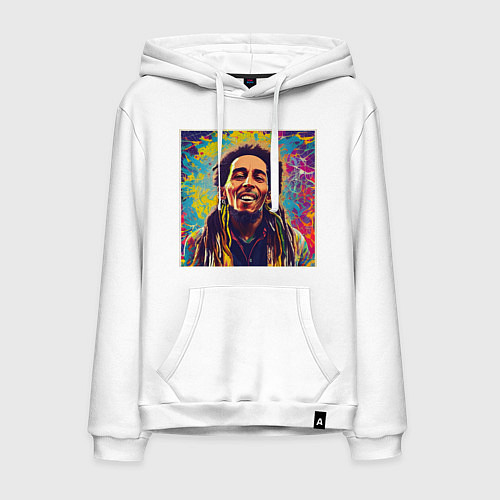 Мужская толстовка-худи Граффити Кляксы Арт Боб Марли / Белый – фото 1